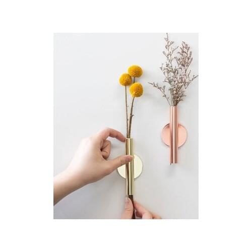 Nordic style Rose Golden Stainless steel Vase Wall Holder Flowerpot Home Wedding Decoration Accessories For Livingroom