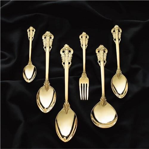 1pcs Golden Stainless Steel Gold Dinnerware Cutlery Western Cutlery Retro Vintage Fork Spoon Knife Wedding Flatware Tableware