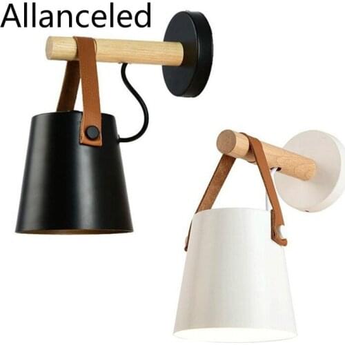 LED Wall Light Wood Wall Lamps Modern Nordic Style Wall Lamps Bed Bedside Light E27 85-265V White & Black Lampshade Home Decor