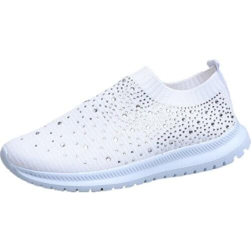 Spring Women Shoe 2021 Summer Slip On Knitted Flats Casual Loafers Ladies Trainers Fashion Sequins Walking Footwear 35-43
