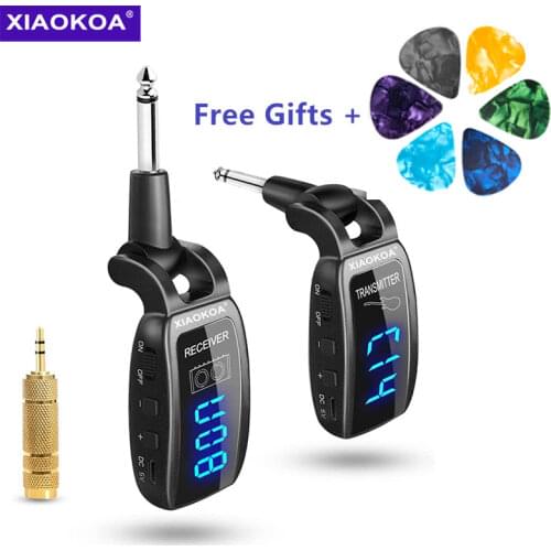 XIAOKOA Wireless Guitar System Rechargeable Upgrated LED Screen 15 Channels UHF Wireless Guitar Transmitter Receiver For Electri