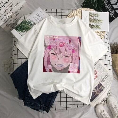 Darling In The Franxx kawaii Anime Fun Print Casual Loose Summer Harajuku Japanese Cartoon Vintage Y2k Print Chic Women T-Shirt