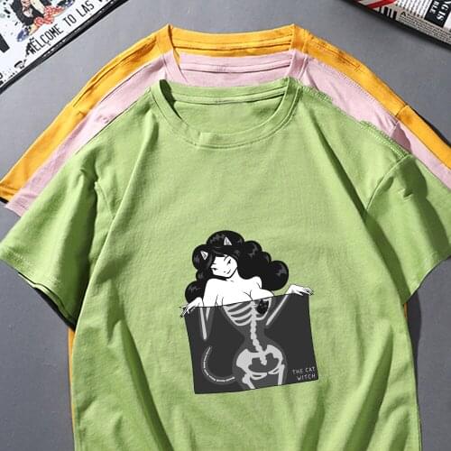 Punk Womens Clothes Summer Short Sleeve Tshirt Harajuku Black Cool Streetwear Hip Hop Leisure Tees O-neck Funny Female Tops Tee