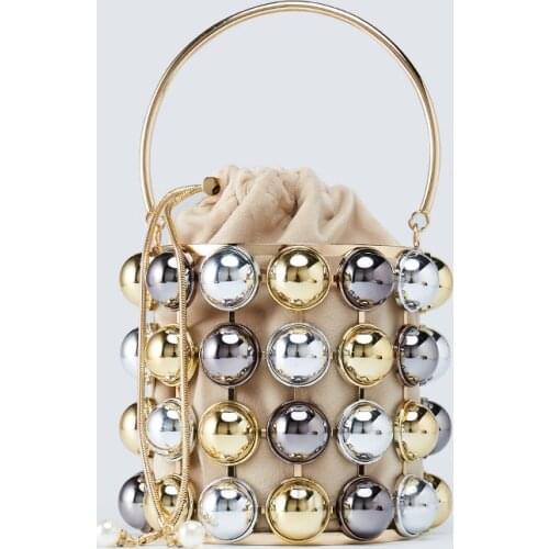 Luxury Basket Evening Clutch Bags 2021 New Women Gold Hollow Out Handmade Beading Alloy Cage Handbags And Purses Fashion Party