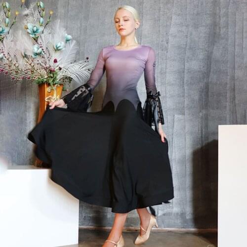 2021 New TL663 Latin Dance Dress Women Lotus Design Long Sleeve Patchwork Dancing Performance Dress for Ballroom Samba Tango