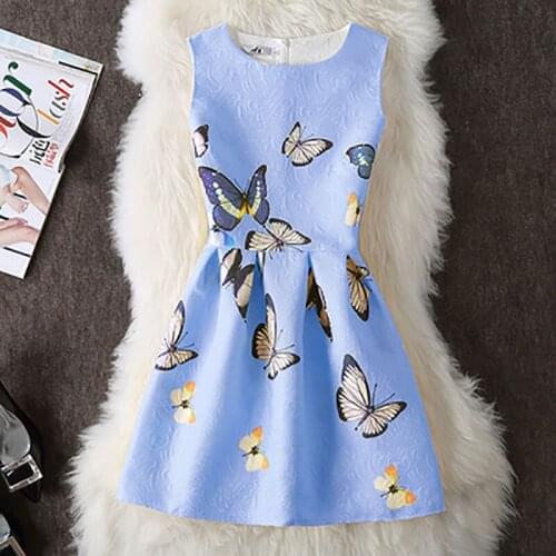 New 2021 Summer Ladies Fashion Sexy Casual A-Line Dress Butterfly Printing Blue Pink White O-neck Sleeveless Tank Mini Dresses
