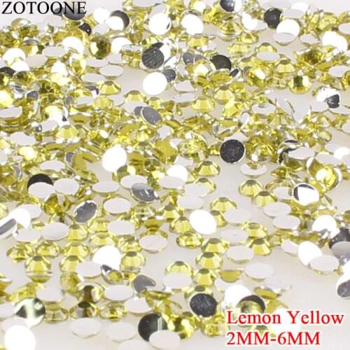 ZOTOONE Lemon Yellow Crystal 3D Nail Art Rhinestones Resin Rhinestone Flat Back Non Hotfix Strass Nails Glue On Strass Applique