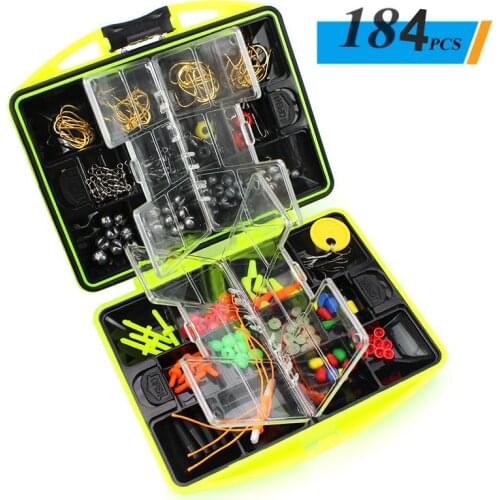 184pcs 24 Kinds Portable Rigs Rock Fishing Accessories Set Surf Casting Soft Lures Box Swivel Jig Lead Hooks Kit Tools Tackle