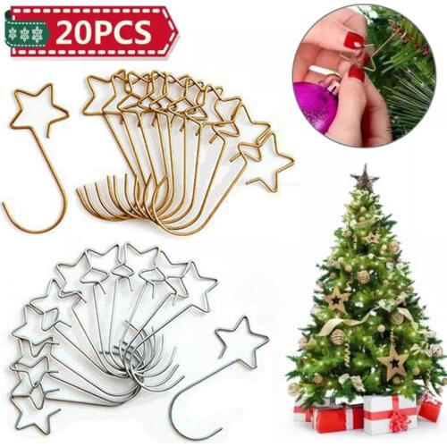 20Pcs Christmas Star Shape Hooks Multi-purpose Metal Star Shape Hooks Christmas Tree Holder Decor Gold/Sliver Xmas Tree Ornament