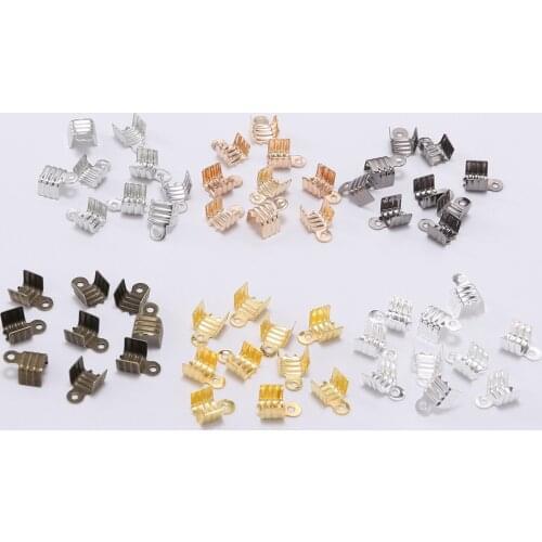 200pcs 3 4 5 8mm Gold Small Cord End Tip Fold Over Clasp Crimp Bead Connector DIY Jewelry Making Supplies For Cord Buckle