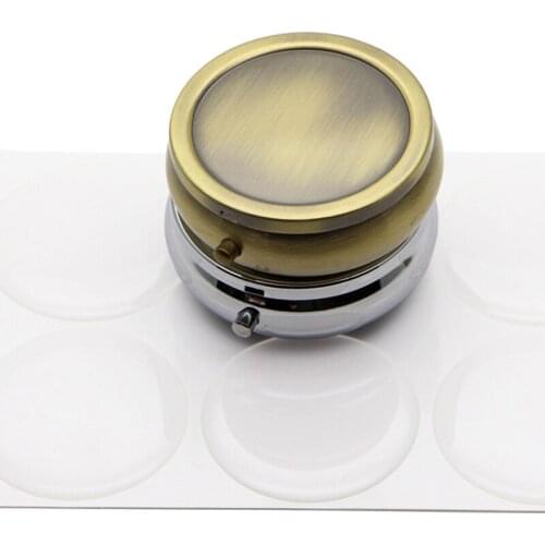 2000X Pill Box Container-Round Travel Bronze Pill Box with 42MM Epoxy Sticker #PY03C