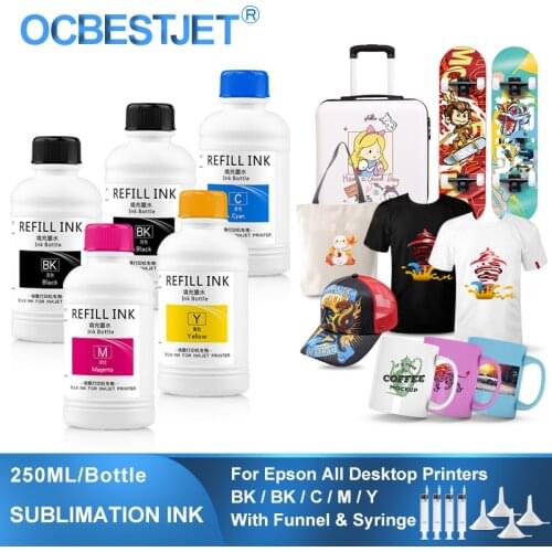5 x 250ml Universal Sublimation Ink For Epson Printers Heat Transfer Ink Heat Press Sublimation Ink Used For Mug Cup/T-Shirt