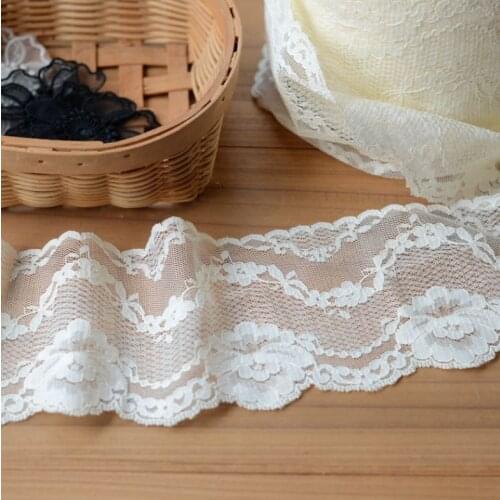3 Meters Width 8.6cm Beige Floral Lace Fabric Embroidered Sewing Supplies Soft Lace Trim Ribbon DIY Garment Curtain Accessories