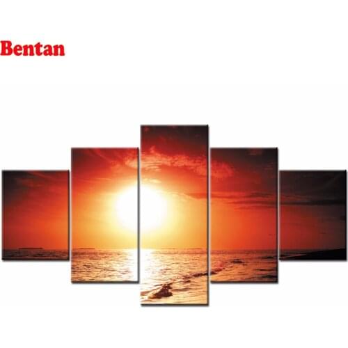 5pcs set DIY handmade Diamond Embroidery Beach Sunset Scenery diamond mosaic diamond painting cross stitch wall painting