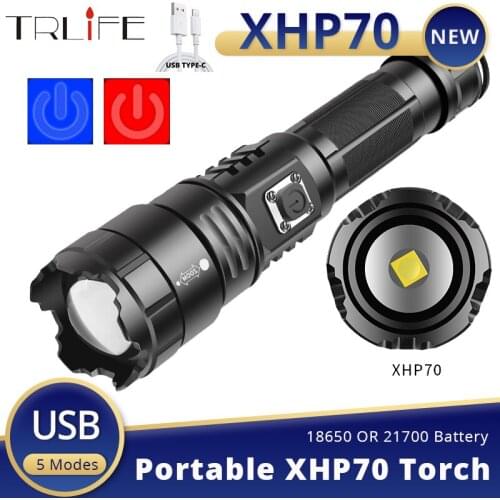 8000LM 4-Core XHP70 Most Powerful LED Flashlight 18650 OR 21700 USB Rechargeable Torch Lantern 18650 Hunting Lamp Hand Light