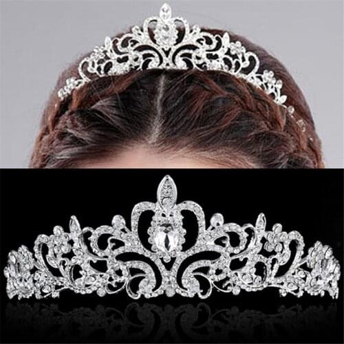Baroque Luxury Rhinestone Beads Bridal Crown Tiaras Silver Color Crystal Diadem Tiaras Bride Headbands Wedding Hair Accessories