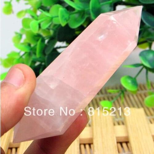 Free shipping ddh00501 Lucency Natural Pink Quartz Rock Crystal Wand Column Healing Stone