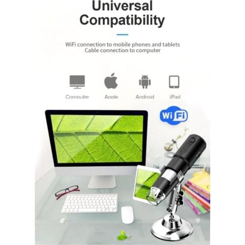 Wireless WiFi Zoom 1000X Digital Microscope 8-LED Light Magnifier Video Camera APP Build-in Batterry For iPhone iPad iOS Android