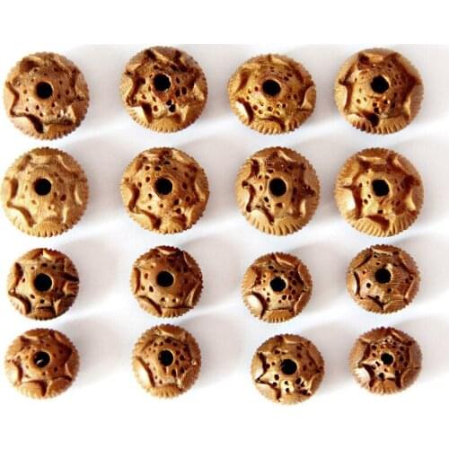 10pcs/lot Peach Wood Engraved Lotus Flower Beads 10x14mm 12x18mm Big Hole Wooden Spacer Beads DIY Jewelry Making Accessories