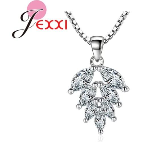 Top Quality 925 Sterling Silver Leaves Shape Pendant Necklace Clear Cubic Zirconia Women Daily Party Fashion Jewelry