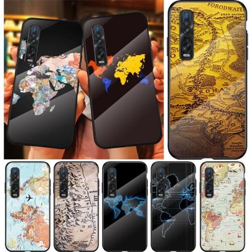 Tempered Glass Cover Travel World Map For OPPO A9 2020 A52 Find X2 Lite Realme 7 7i 6 5 Pro C3 XT Shockproof Phone Case
