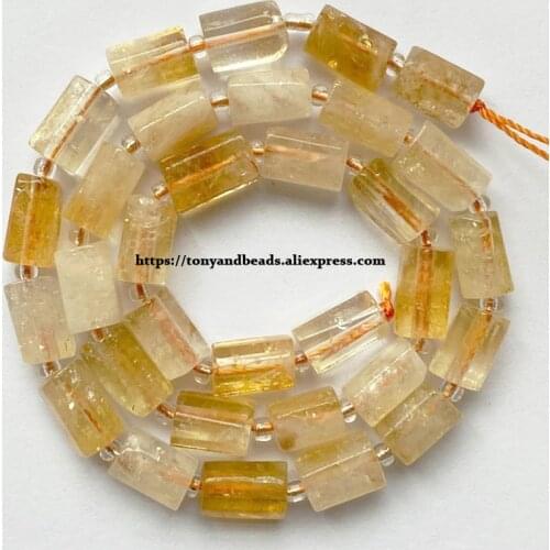 7'' Natural Faceted Yellow Citrines Cylinder Spacer Stone Beads For Jewelry DIY Making