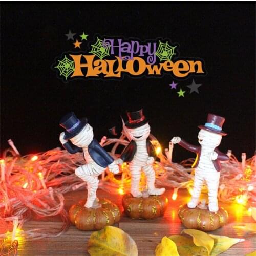 3pcs Halloween Decorations Music and Dance Mummy Statues Resin Halloween Statue Childrens Toys in Car Office Desktop Ornaments