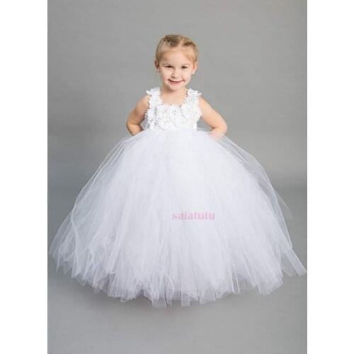 White Flower Spring Summer Autumn Winter Kids Clothes Children Princess Wedding Clothing Vestido tutu Costume Girls dress