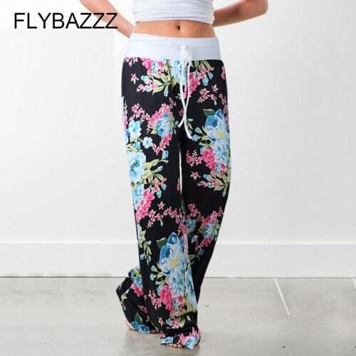 Women Print Boot Cut Pant High Waist Elastic Wide Leg Pants Lace Up Fitness Loose Gym Sports Yoga Pant Streetwear Plus Size17-34