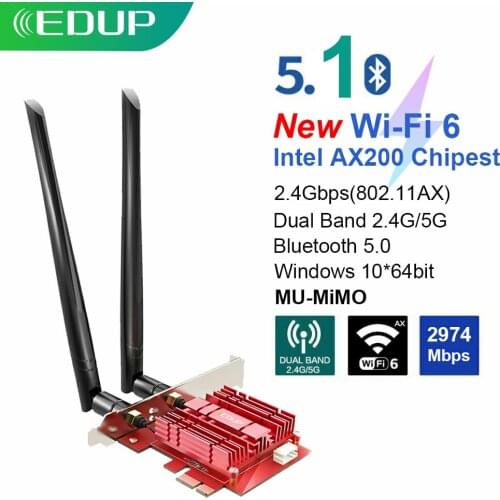 EDUP EP-9636GS 3000M Dual Band 802.11AX Wifi 6 AX200 PCI-e PCI Express Network Card Bluetooth 5.1 PCI Wifi Adapter for Windows
