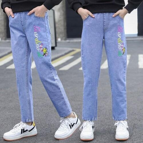 Jeans For Teen Girls New Arrivals Cartoon Pattern Cotton Teenager Slim Pencil Pants 2021 Fashion Children High Quality Trousers