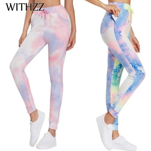 WITHZZ Stretch Quick-Dry Sports Workout Flexible Pants Female Fitness High Waist Tie Dye Casual Leggings