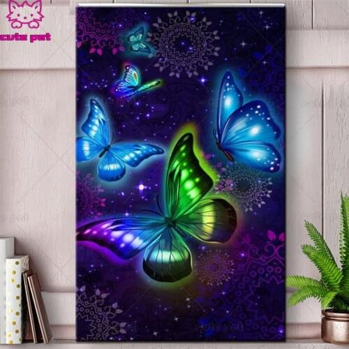 Fluorescent butterflies diamond cross stitch 5d handmade diamond painting full drill rhinestones of picture diamond embroidery