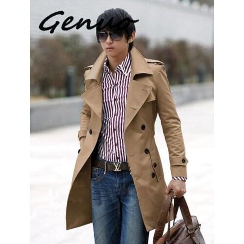 Genuo Mens Trench Coat 2019 New Fashion Men Long Coat Windbreaker Autumn Winter Double-breasted Slim Trench Coat Men Overcoat