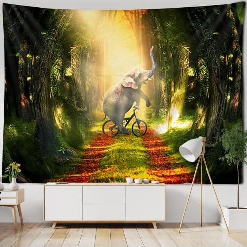Dream Forest, Red, Elephant Tapestry Natural Scenery Tapestry Wall Hanging Home Decoration