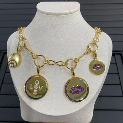 Hot Brand Pure 925 Sterling Silver Fashion Jewelry For Women Gold Rainbow LOVE Size Red lip DIY Pendant Necklace Chain Sweater