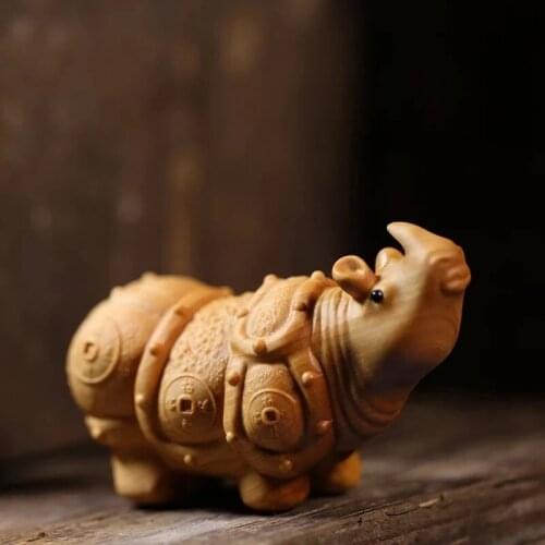 Rinoceronte, animales de juguete, estatua para decoración del hogar, madera maciza, adornos pequeños para la familia, artesanía
