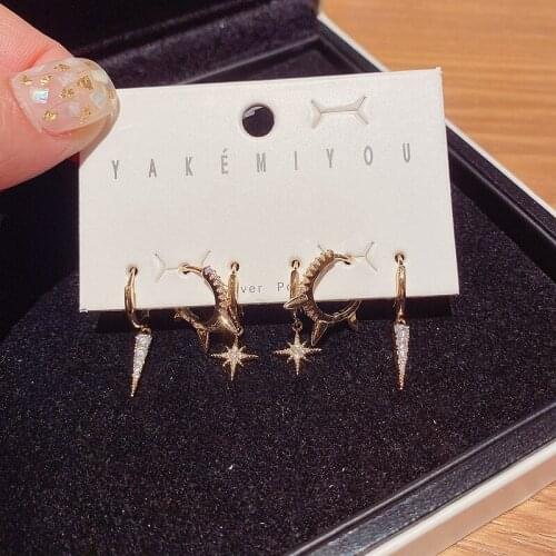 Exquisite CZ Crystal Spike Star Hanging Earrings Set Gold Color Cubic Zirconia Dangle Earrings Jewelry