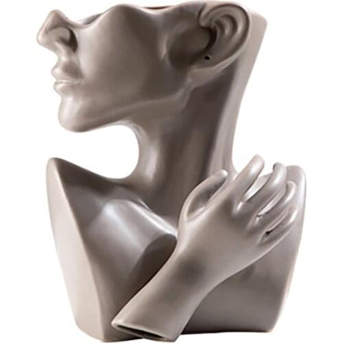Nordic Human Face Ceramic Vases Simple Portrait Human Head Storage Flower Pot Accessories Outdoor Home Decor Vase Ornaments