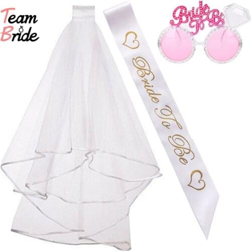 Team Bride DIY Decorate Bride To Be Glasses Satin Sash Bridal Wedding Veil Bachelorette Party girls Hen Party Kit Decoration