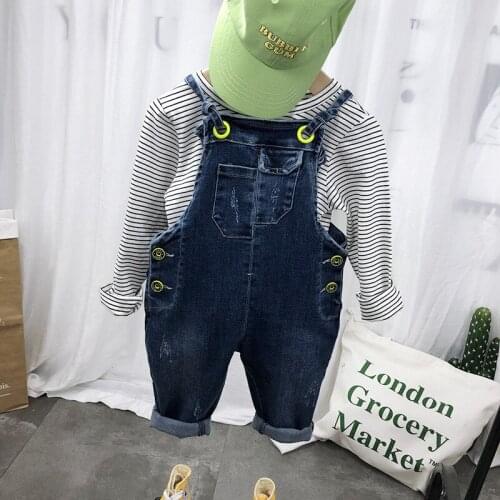 Toddler Boy Clothing Set Autumn Casual Stripe Long Sleeve T-shirt Denim Overall 2pcs For Boy Children Kids Fashion Clothes Suits