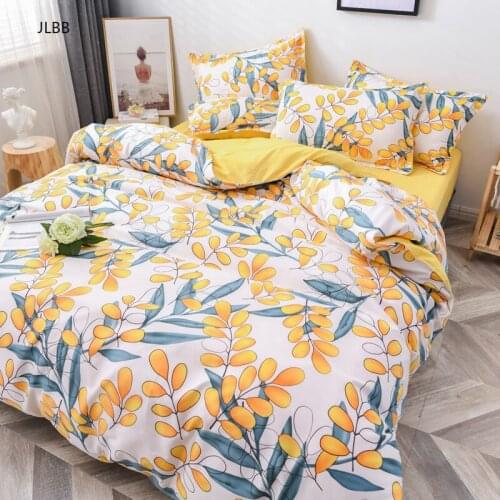 New Flower Bedding Set 4pcs Flat Sheet +Duvet Cover Peach Daisy Bed Linen Set Pillowcase Pastoral style Bedclothes Green Autumn