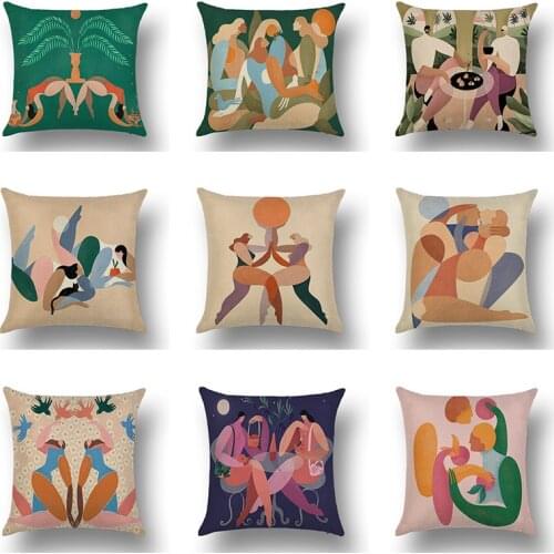 Creative Cushion Cover Modern Abstract Portrait Painting Linen Pillow Cover Sofa Abstract Art Deco Pillow Flower Cushion Cover