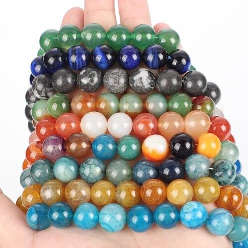 Round Natural Stone Beads For Jewelry Making DIY Charm Bracelet Necklace 4 6 8 10 mm 16 Styles Smooth Agates Loose Stone Beads