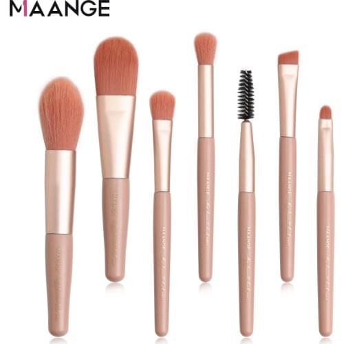 MAANGE 7 Pcs Small Makeup Brushes Set Pro Foundation Powder Eyeshadow Blush Blending Brush Wood Handle Cute Eye Make Up Tools