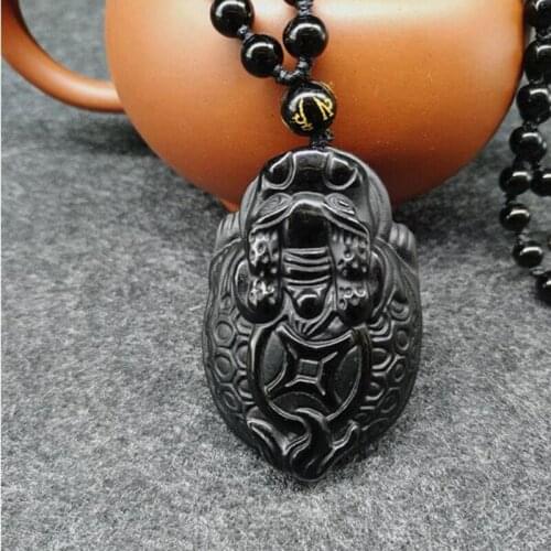 Natural Obsidian Hand carved Dragon turtle Pendant Jewelry Lucky to ward off Evil Auspicious Amulet Pendant Jade Fine Jewelry