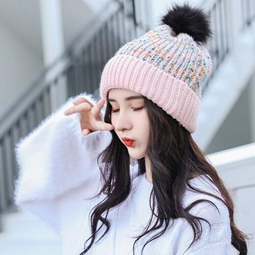 New arrival fashion wild High elasticity hair ball print hat autumn and winter warm cute comfortable earmuffs cute knit hat