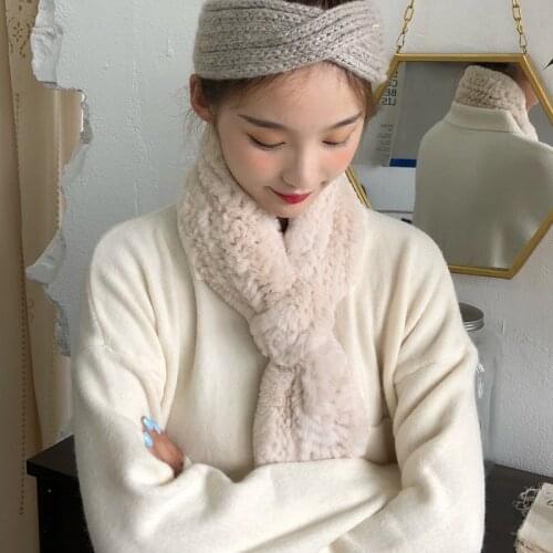New Arrival Women Fashion Real Rex Rabbit Fur Scarf,Double knitted Real Long Fur Scarf