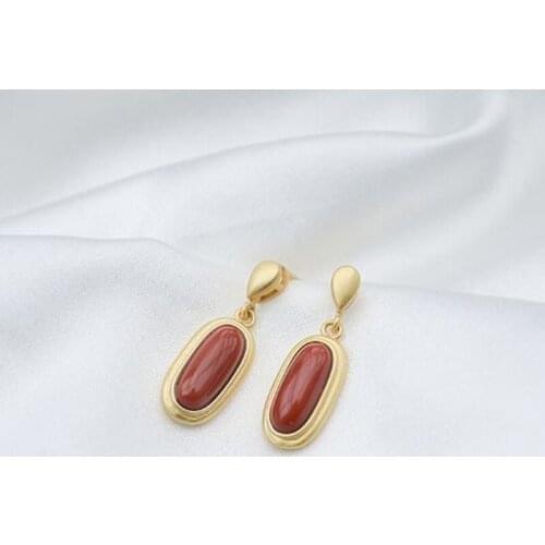 New Silver Natural Southern Red Onyx Oval Long Earrings Womens Fine Exquisite Cool Style Elegant Brand Jewelry