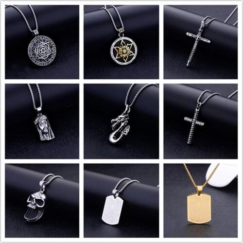 Mixed Style 316L Titanium Steel Skull Cross Pendant Necklace Punk Rock Jewelry Stainless Steel Mens Necklace drop shipping